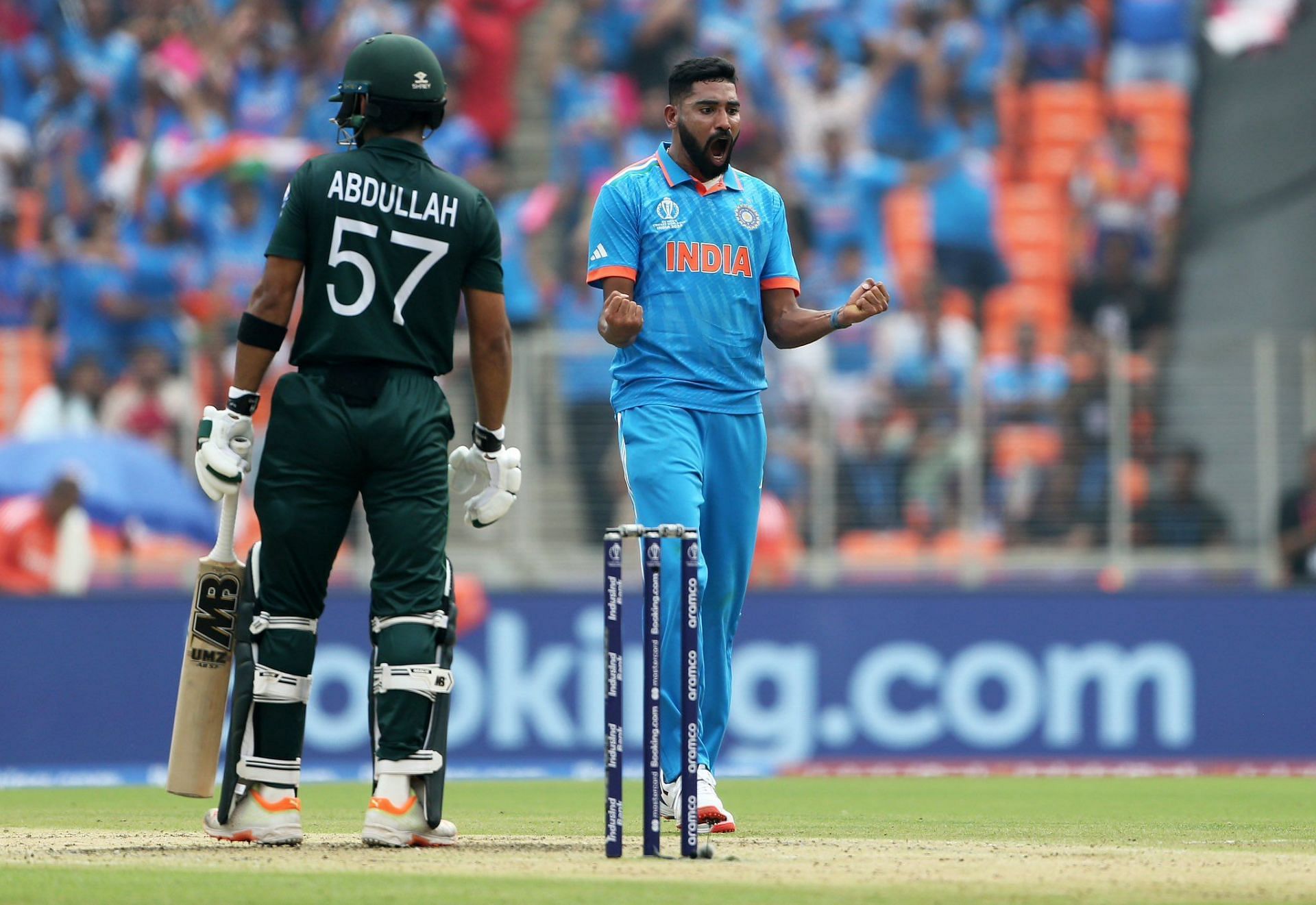 Mohammed Siraj celebrates Abdullah Shafique's wicket. (Credits: Twitter)